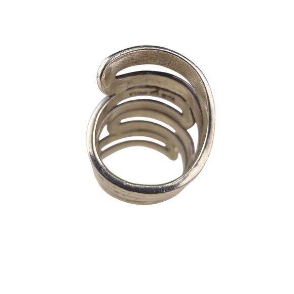 Sterling Silver India Spiral Wide Band Wraparound Ring Modernist Design Size 7 - Picture 2 of 5